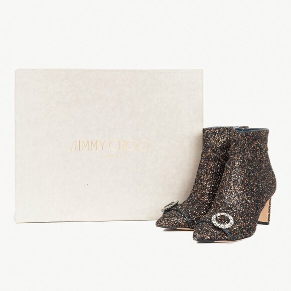 Jimmy Choo Hanover 65 Amethyst Mix Twinkle Glitter Buckled Booties - Picture 11 of 11